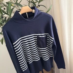Croft & Barrow Navy White Mock Neck Striped Sweatshirt Women’s Large
